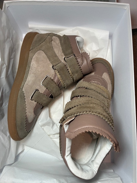 Isabel Marant Shoes - Isabel Marant Suede Classic Taupe High Top Hook & Loop Strap Sneakers